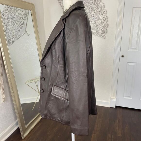 Worthington Vintage 90s Dark Brown Soft Lambskin Leather Blazer Jacket M - Picture 4 of 8